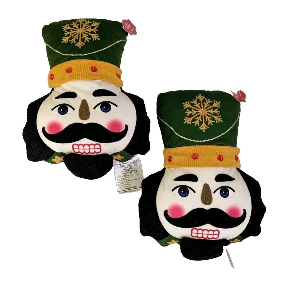 New Set 2 Christmas Nutcracker Pillows Traditional Red Green Holiday Time
